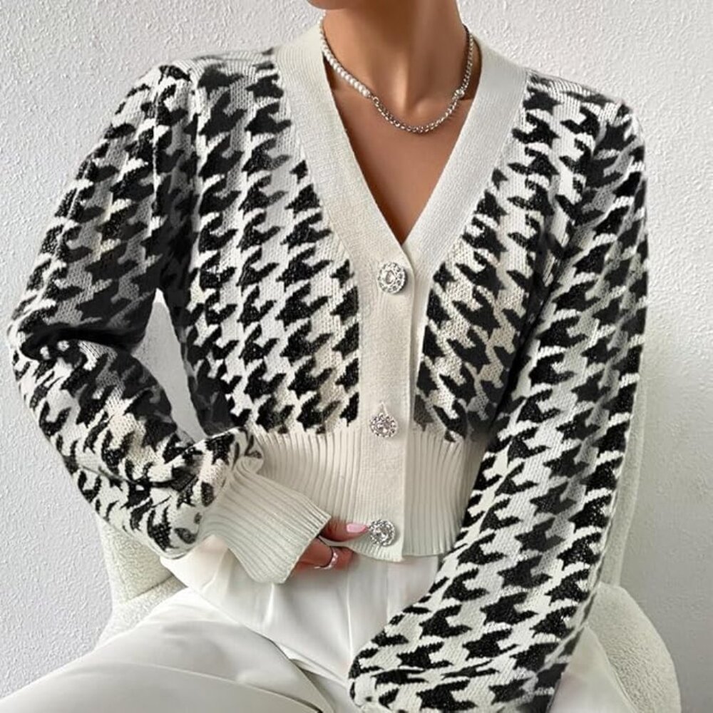 Women Print Button Down Crop Cardigan